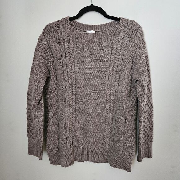 GAP Sweater Crewneck Boyfriend Cable Knit Mushroom Brown Casual Comfy Neutral - Picture 1 of 10
